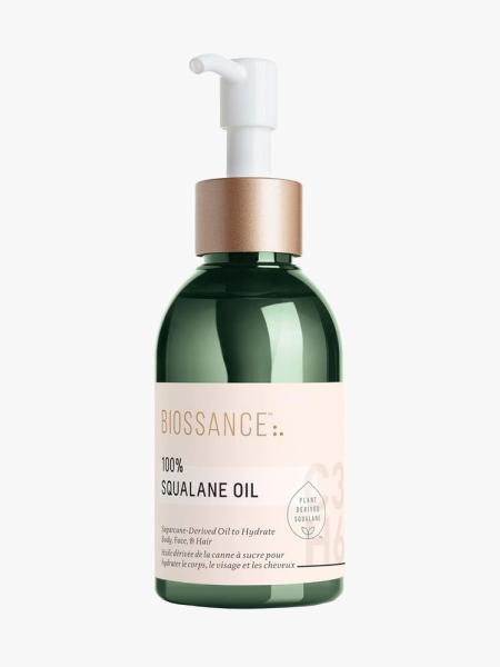 Biossance 100% Sugarcane Squalane Oil in branded component on a light gray background